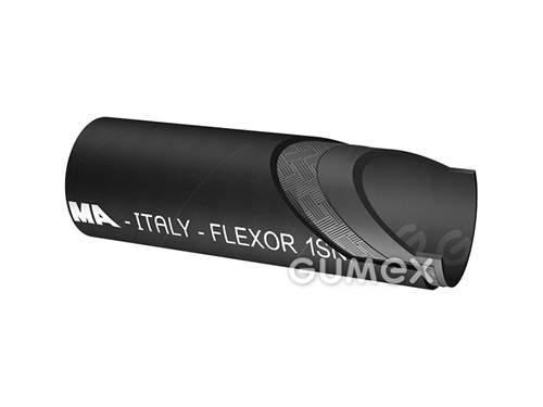 Hydraulická hadice FLEXOR 1SN R1AT, 6,4/13,2mm, 225bar, syntetická pryž/syntetická pryž, olejivzdorná, bandážovaná, 1x oplet drátem, -40°C/+100°C, černá